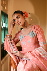 WOMEN'S ORANGE CHANDERI SURAJMUKHI ANARKALI SET