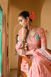 WOMEN'S ORANGE CHANDERI SURAJMUKHI ANARKALI SET