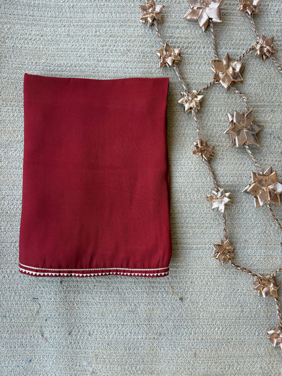 WOMEN'S DARK RED ORGANZA  GULABI SURKH SAREE SET