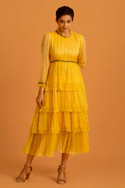 WOMEN'S YELLOW CHIFFON & COTTON MODAL ASIATIC LILY DRESS