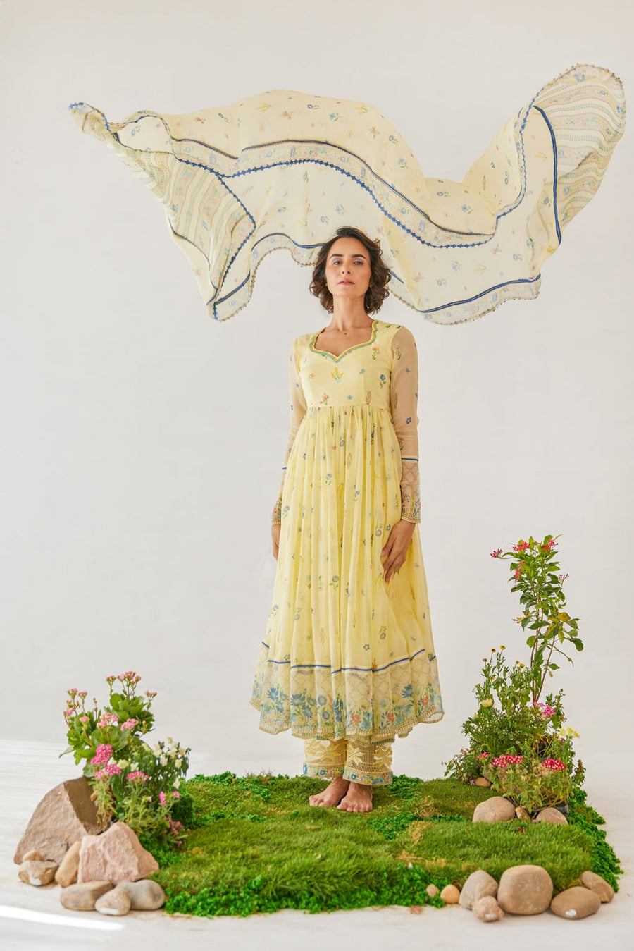 WOMEN'S YELLOW CHIFFON EDEN ANARKALI SET