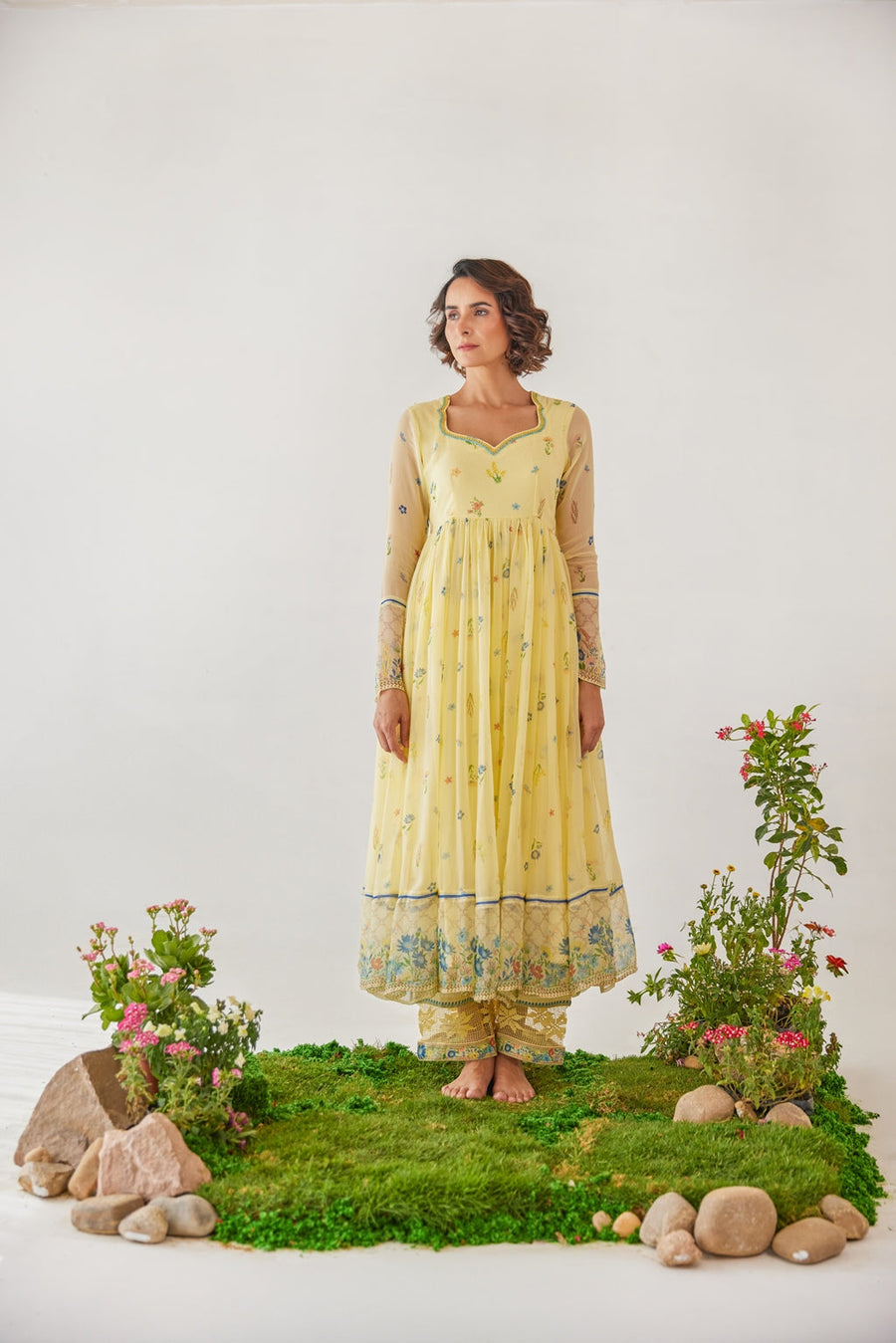 WOMEN'S YELLOW CHIFFON EDEN ANARKALI SET