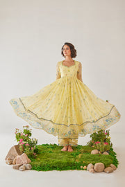 WOMEN'S YELLOW CHIFFON EDEN ANARKALI KURTA