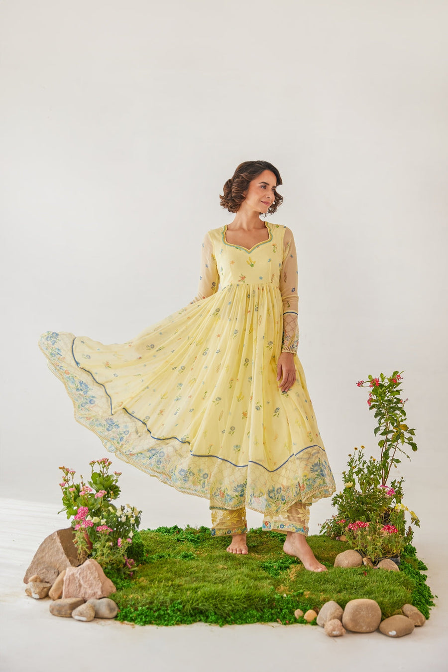 WOMEN'S YELLOW CHIFFON EDEN ANARKALI SET