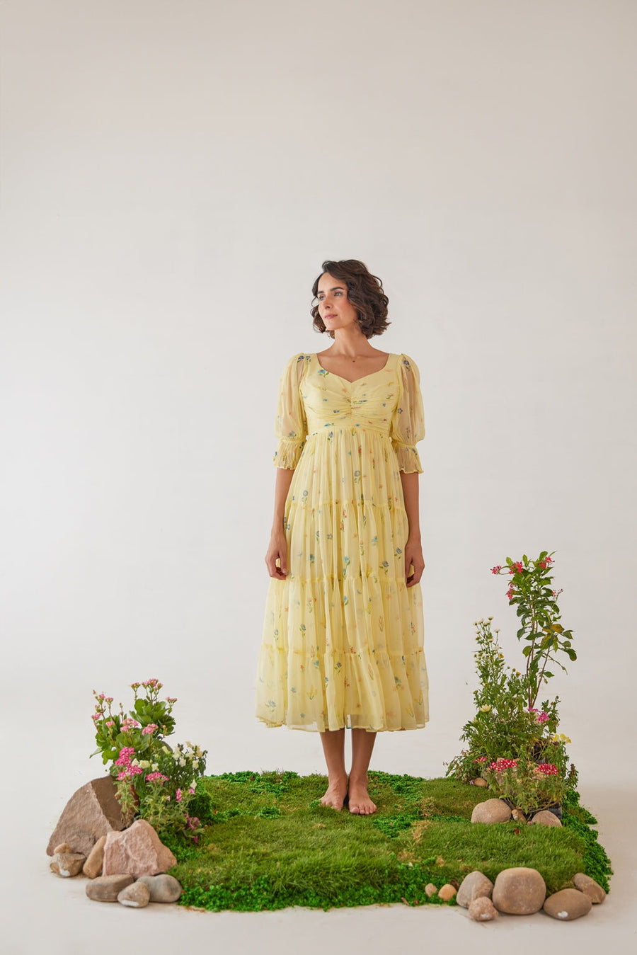 WOMEN'S YELLOW CHIFFON GLORIA ANARKALI DRESS