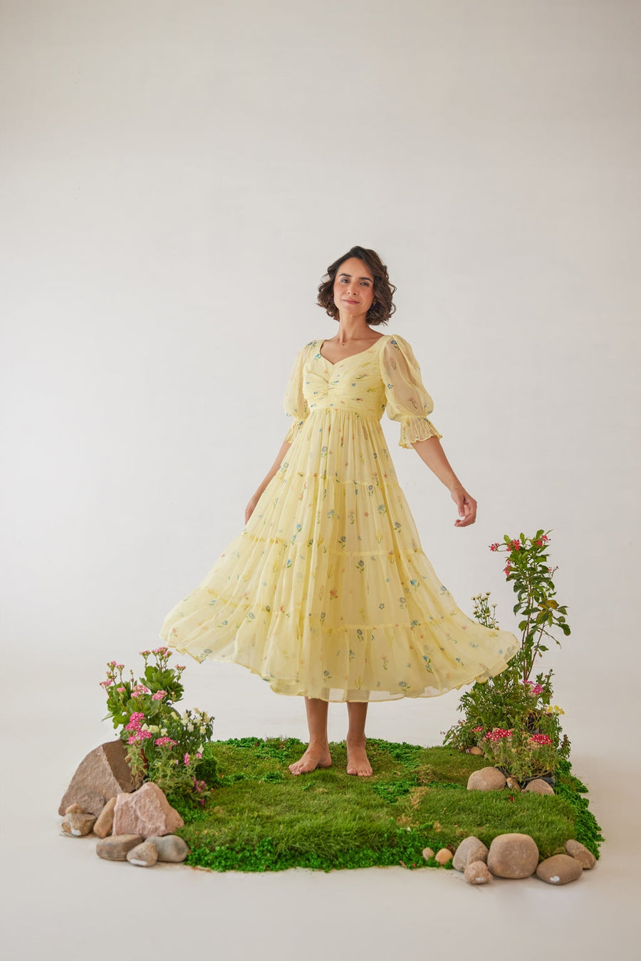 WOMEN'S YELLOW CHIFFON GLORIA ANARKALI DRESS