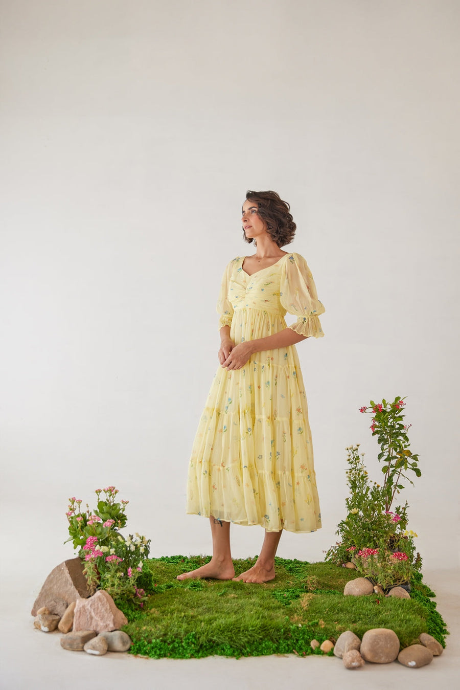 WOMEN'S YELLOW CHIFFON GLORIA ANARKALI DRESS