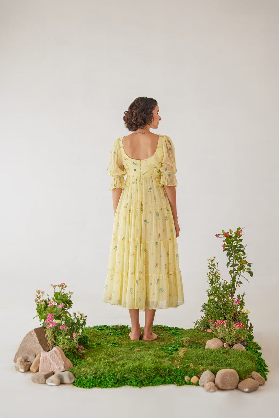 WOMEN'S YELLOW CHIFFON GLORIA ANARKALI DRESS