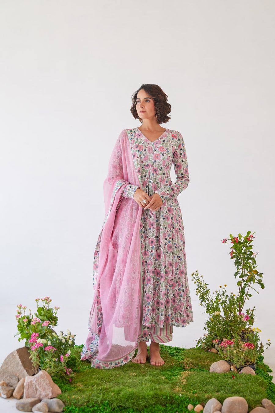 WOMEN'S PINK & WHITE COTTON FAY DUPATTA