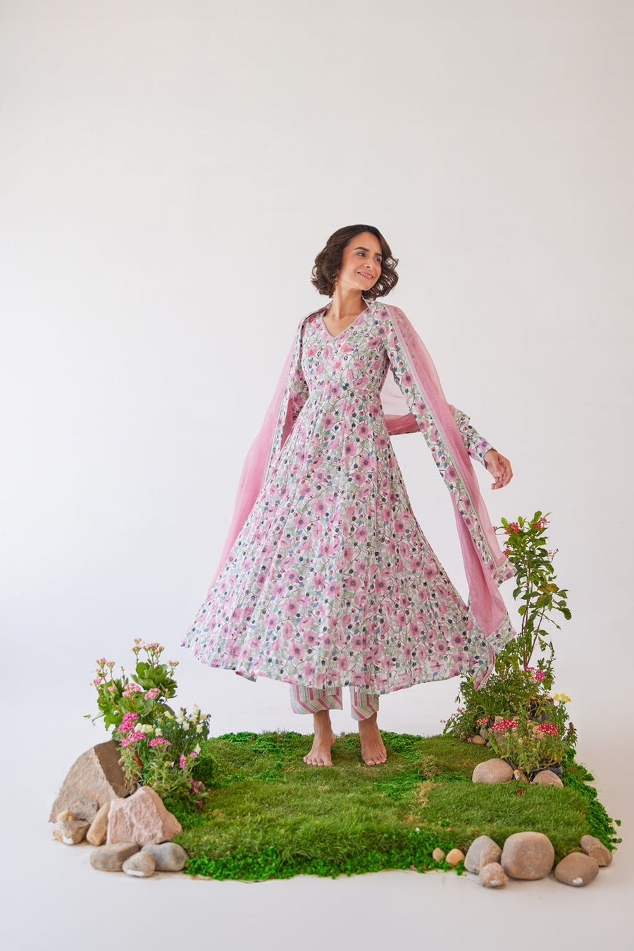 WOMEN'S PINK & WHITE COTTON FAY DUPATTA