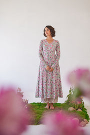 WOMEN'S PINK & WHITE COTTON SAKURA ANARKALI SET