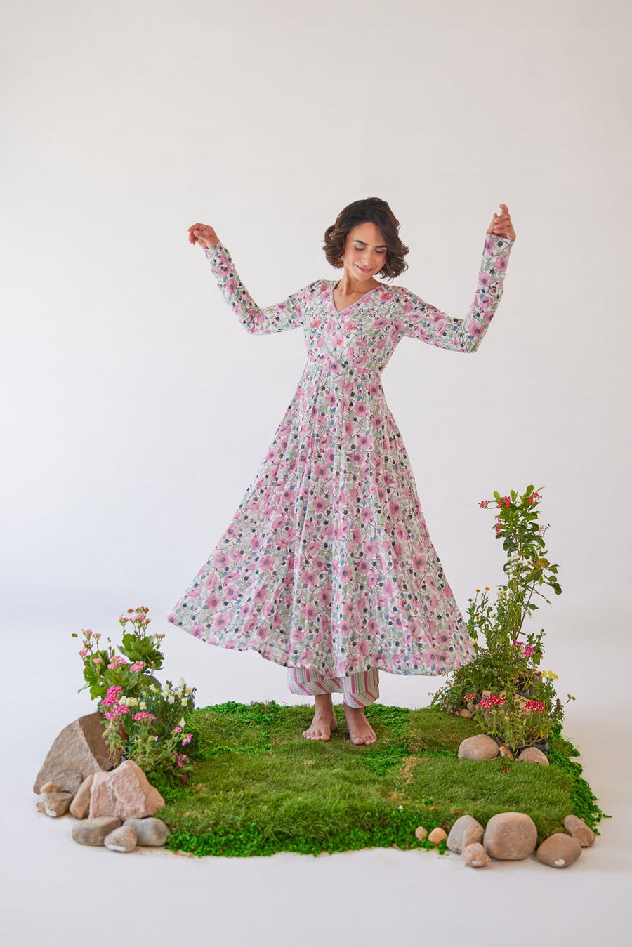 WOMEN'S PINK & WHITE COTTON SAKURA PANT