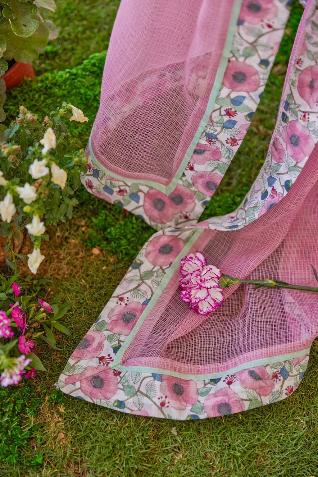 WOMEN'S PINK & WHITE COTTON FAY DUPATTA