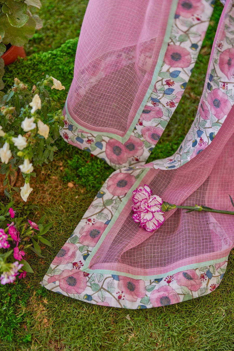 WOMEN'S PINK & WHITE COTTON FAY DUPATTA