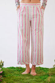 WOMEN'S PINK & WHITE COTTON DELPHINE PANT