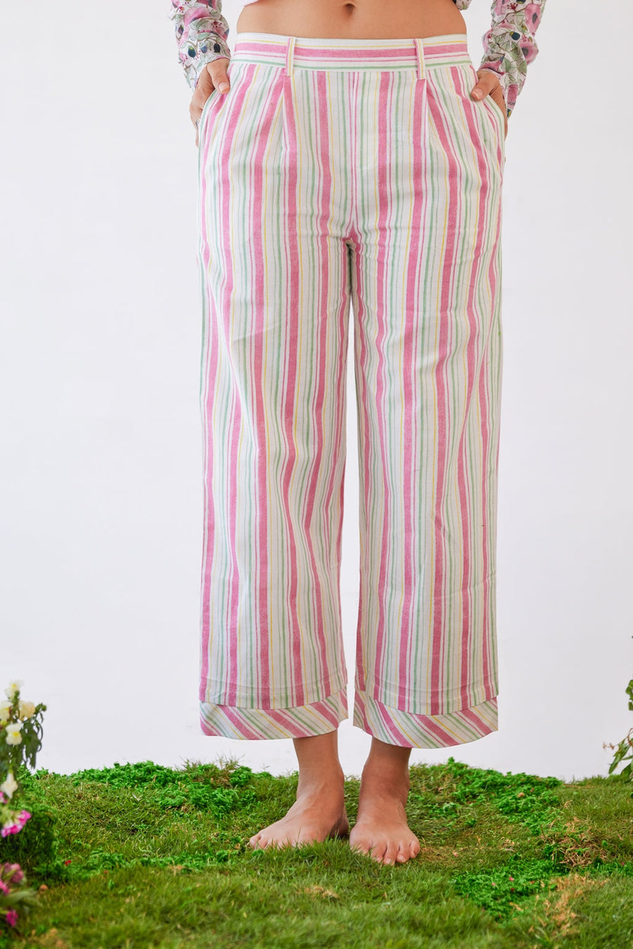 WOMEN'S PINK & WHITE COTTON DELPHINE PANT