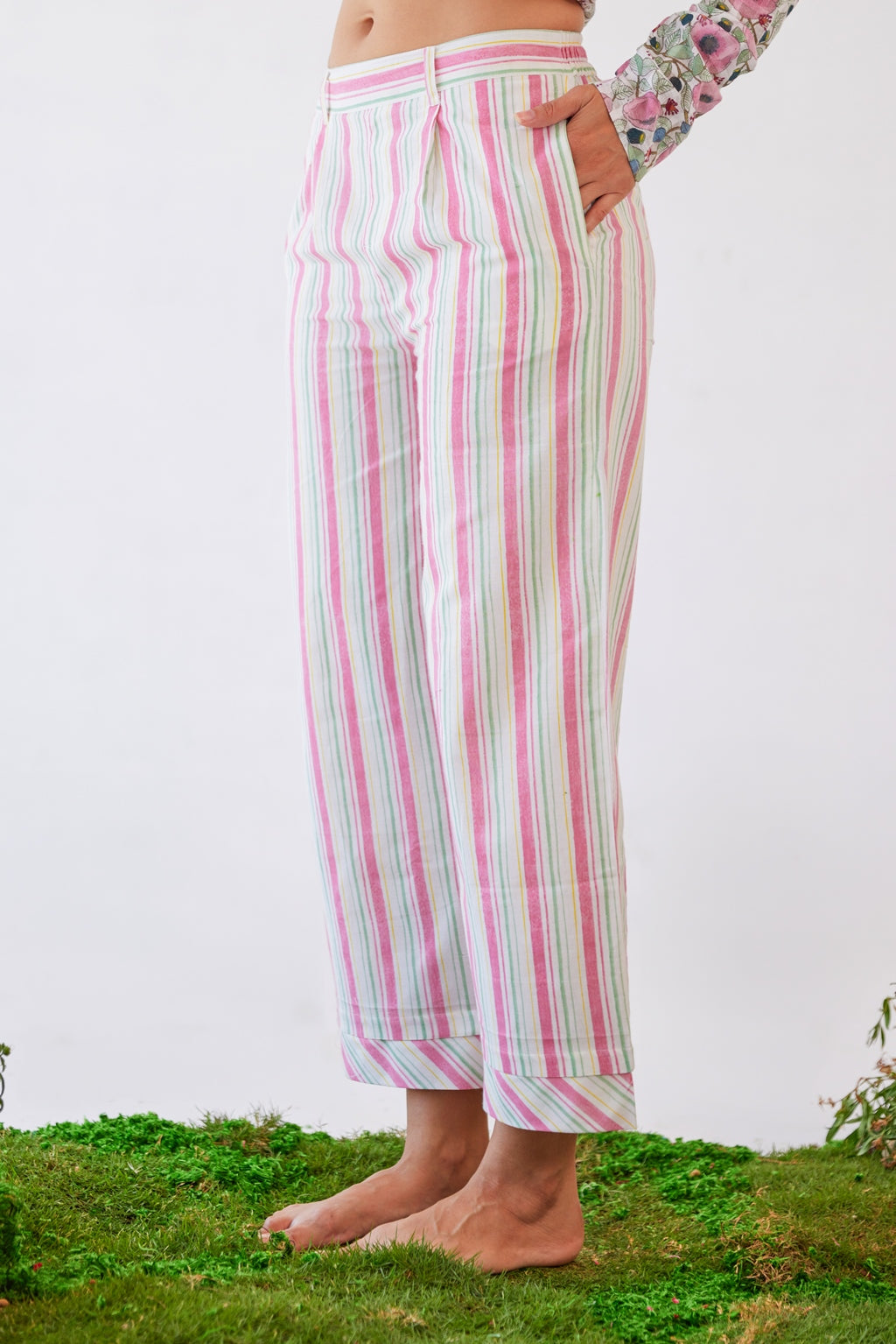 WOMEN'S PINK & WHITE COTTON DELPHINE PANT
