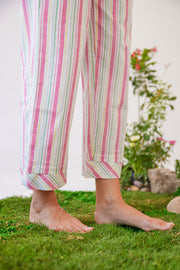WOMEN'S PINK & WHITE COTTON DELPHINE PANT