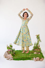WOMEN'S YELLOW MOSS GLORIA ANARKALI SET