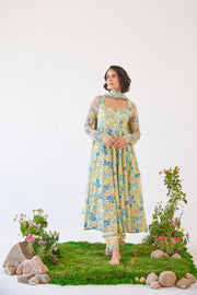 WOMEN'S YELLOW MOSS GLORIA ANARKALI SET