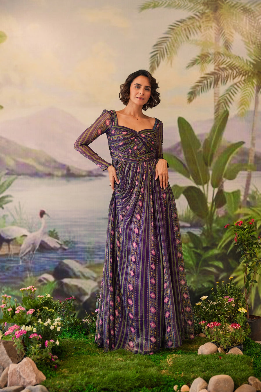 WOMEN'S PURPLE LUREX CHIFFON TARINI- WS DRESS