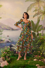 WOMEN'S GREEN LUREX CHIFFON AANYA DRESS