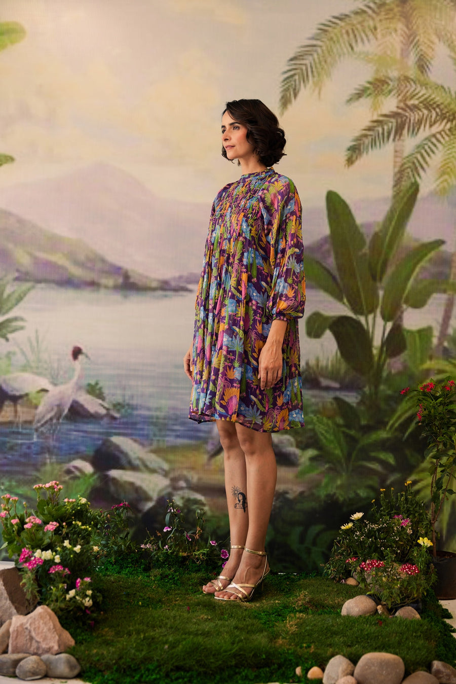 WOMEN'S PURPLE LUREX CHIFFON NIRAL DRESS