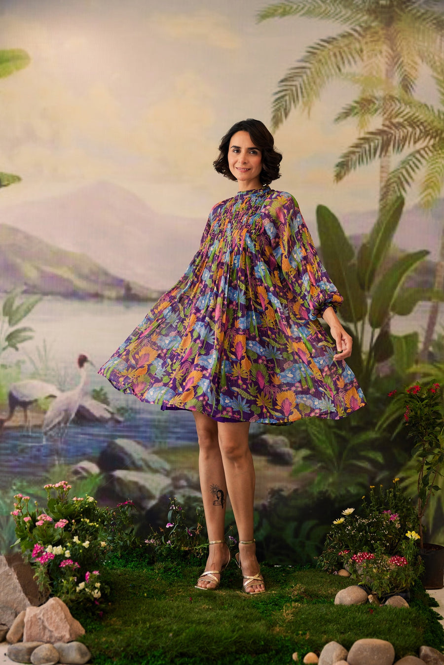 WOMEN'S PURPLE LUREX CHIFFON NIRAL DRESS