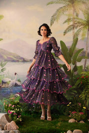 WOMEN'S PURPLE LUREX CHIFFON VAANYA DRESS