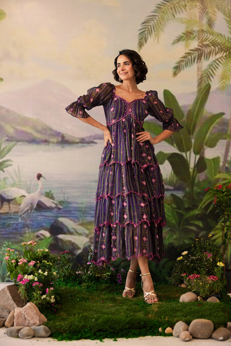 WOMEN'S PURPLE LUREX CHIFFON VAANYA DRESS