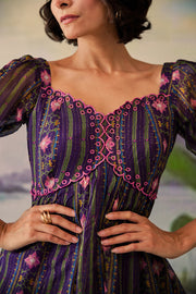 WOMEN'S PURPLE LUREX CHIFFON VAANYA DRESS