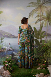 WOMEN'S GREEN LUREX CHIFFON KAURAVI GHARARA