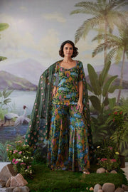 WOMEN'S GREEN LUREX CHIFFON KAURAVI TOP