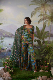 WOMEN'S GREEN LUREX CHIFFON KAURAVI GHARARA