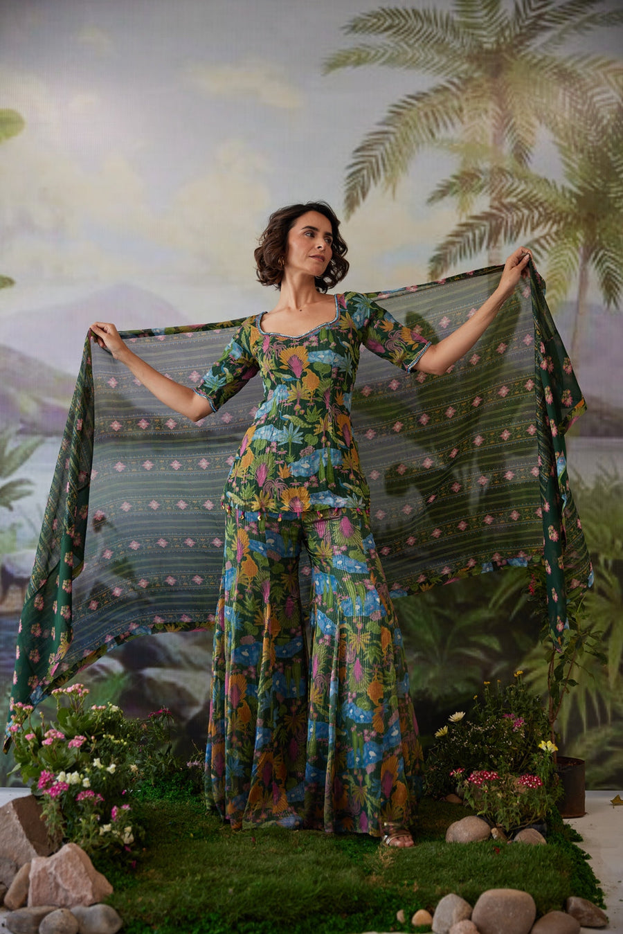 WOMEN'S GREEN CHIFFON GAURI DUPATTA