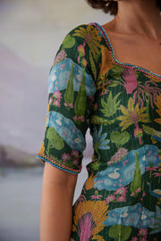 WOMEN'S GREEN LUREX CHIFFON KAURAVI TOP