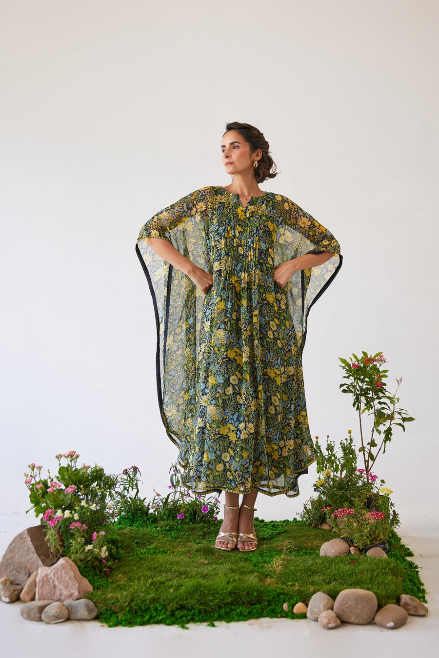 WOMEN'S BLACK CHIFFON EVA KAFTAN