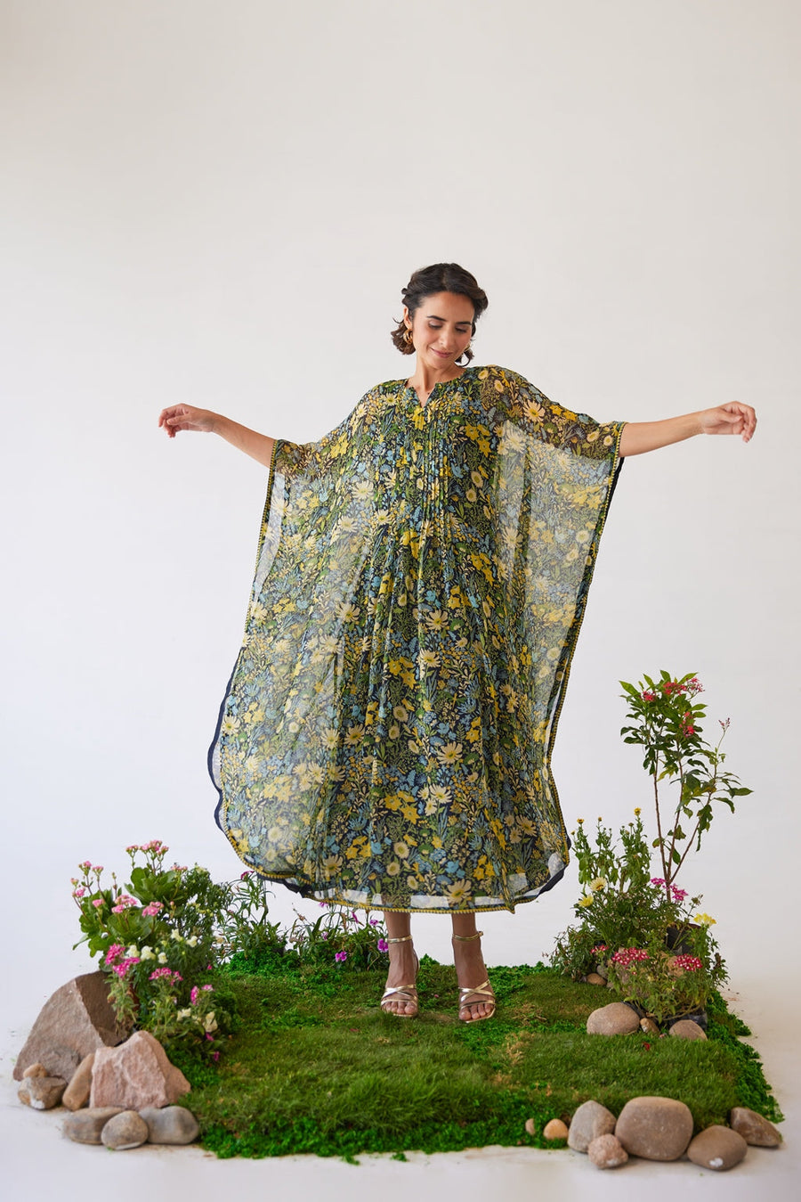 WOMEN'S BLACK CHIFFON EVA KAFTAN