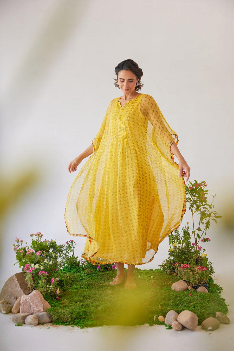 WOMEN'S YELLOW CHIFFON LARA KAFTAN