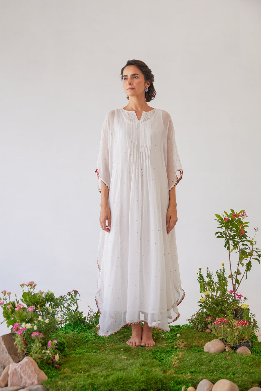 WOMEN'S YELLOW CHIFFON RAAHAT KAFTAN DRESS