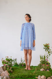 WOMEN'S BLUE & WHITE CHIFFON IKA DRESS