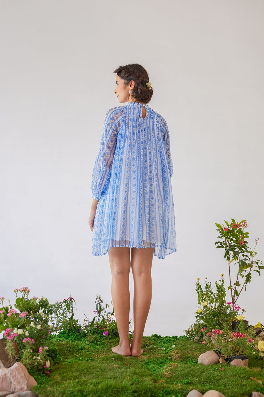 WOMEN'S BLUE & WHITE CHIFFON IKA DRESS