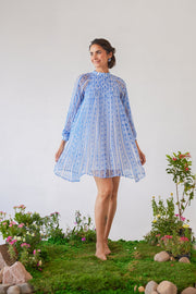WOMEN'S BLUE & WHITE CHIFFON IKA DRESS