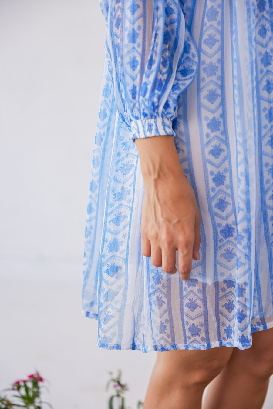 WOMEN'S BLUE & WHITE CHIFFON IKA DRESS