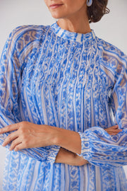 WOMEN'S BLUE & WHITE CHIFFON IKA DRESS