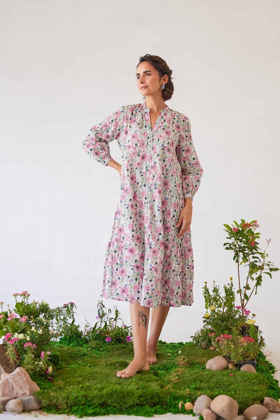 WOMEN'S PINK & WHITE COTTON BLOSSOM BREEZE DRESS