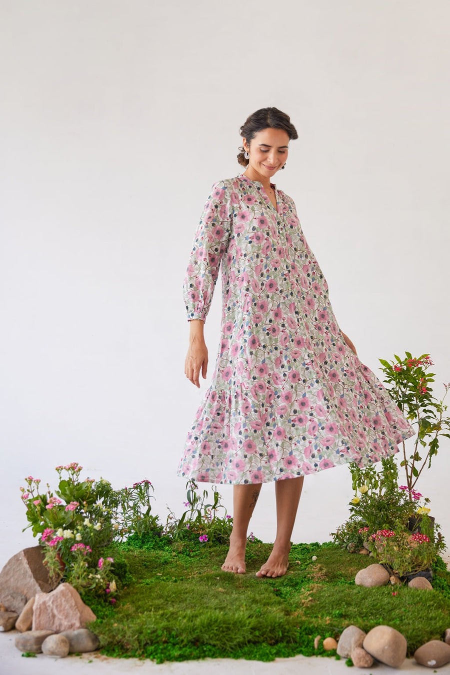 WOMEN'S PINK & WHITE COTTON BLOSSOM BREEZE DRESS