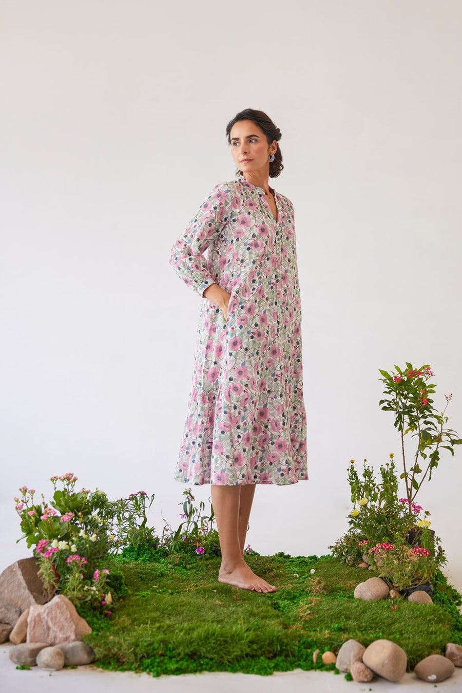 WOMEN'S PINK & WHITE COTTON BLOSSOM BREEZE DRESS