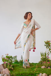 WOMEN'S WHITE CHIFFON IMAAN SAREE