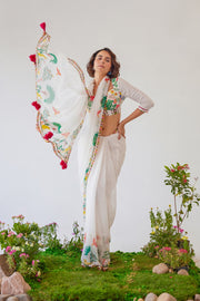 WOMEN'S WHITE CHIFFON IMAAN SAREE